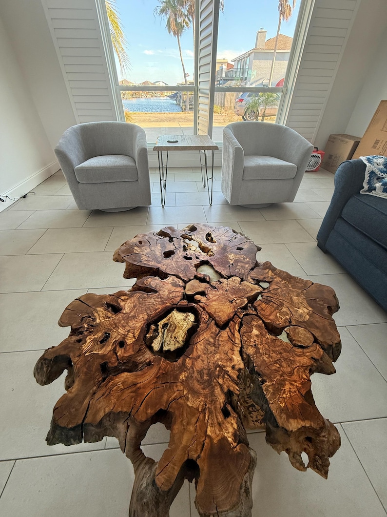 Live Edge Olive Wood Coffee Table, Rustic Round Farmhouse Table image 10