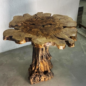 Live Edge Olive Wood Coffee Table, Rustic Round Farmhouse Table image 8