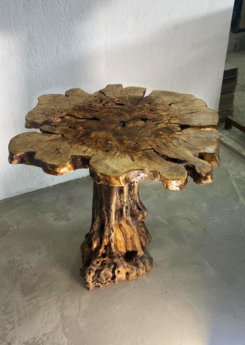 Live Edge Olive Wood Coffee Table, Rustic Round Farmhouse Table image 8