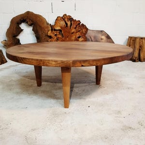 Solid Walnut Round Coffee Table, Mid-Century Modern Wood Side Table