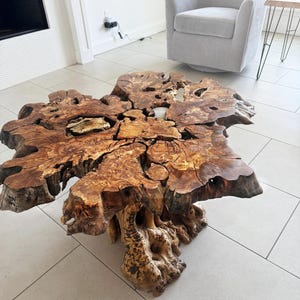 Live Edge Olive Wood Coffee Table, Rustic Round Farmhouse Table image 11