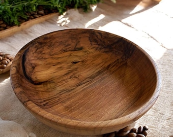 Hand Turned Walnut Wood Bowl: Large Curly Serving Bowl