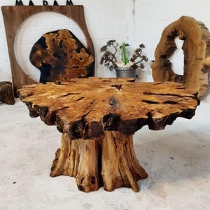 Live Edge Olive Wood Coffee Table, Rustic Round Farmhouse Table
