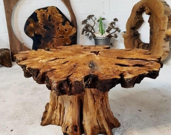 Live Edge Olive Wood Coffee Table, Rustic Round Farmhouse Table