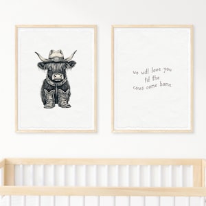Cowboy Highland Cow Nursery Print Set: Western Baby Room Decor (Digital Download)