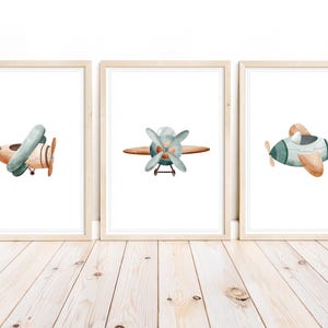 Conjunto de 3 impressões digitais de aviões em aquarela, arte digital de parede para crianças de aviação, decoração para meninos, download instantâneo, decoração de sala de jogos, decoração de aviões