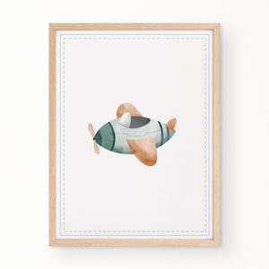 Avião aquarela para berçário ou quarto de criança, arte pronta para impressão de avião verde, arte digital de parede para crianças de aviação, decoração para meninos, download instantâneo