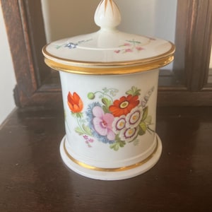 Antique early 1800s English Porcelain( dressing table) jar/pot .Exquisite Hand-Painted Floral design