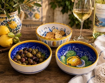 Caltagirone Ceramic Bowls | Lemon Snack Bowls | Sicily Pottery | 5” Dipinto a Mano