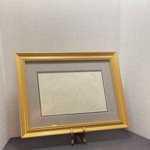 Vintage Framed Engineering Drawing Technical Drafting Sketch Gold Frame Wall Art