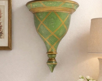 Vintage Hollywood Regency Green & Gold Wall Shelf
