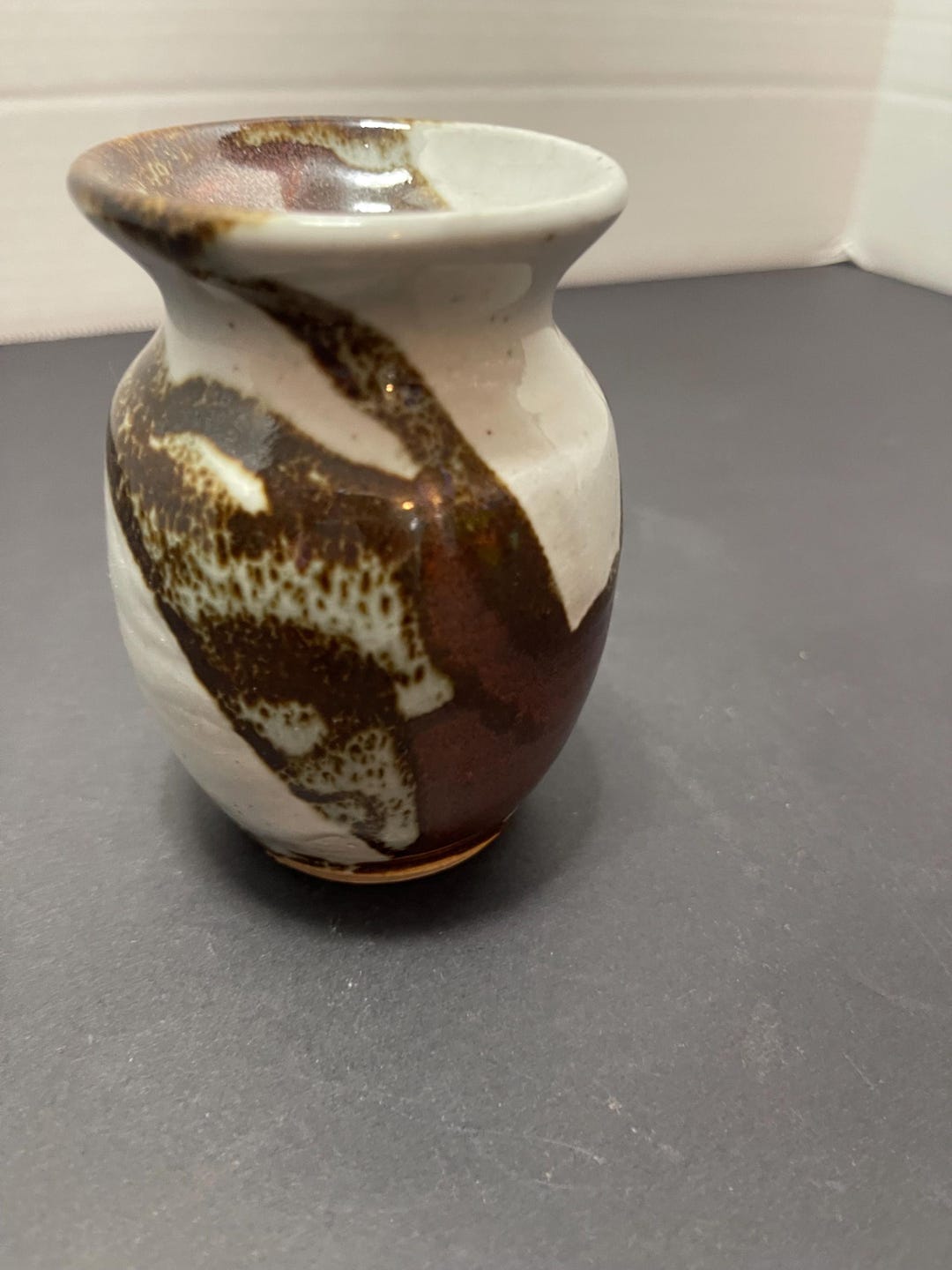 Vintage 1987 Signed Studio Pottery Vase Brown White Glaze Handmade ...