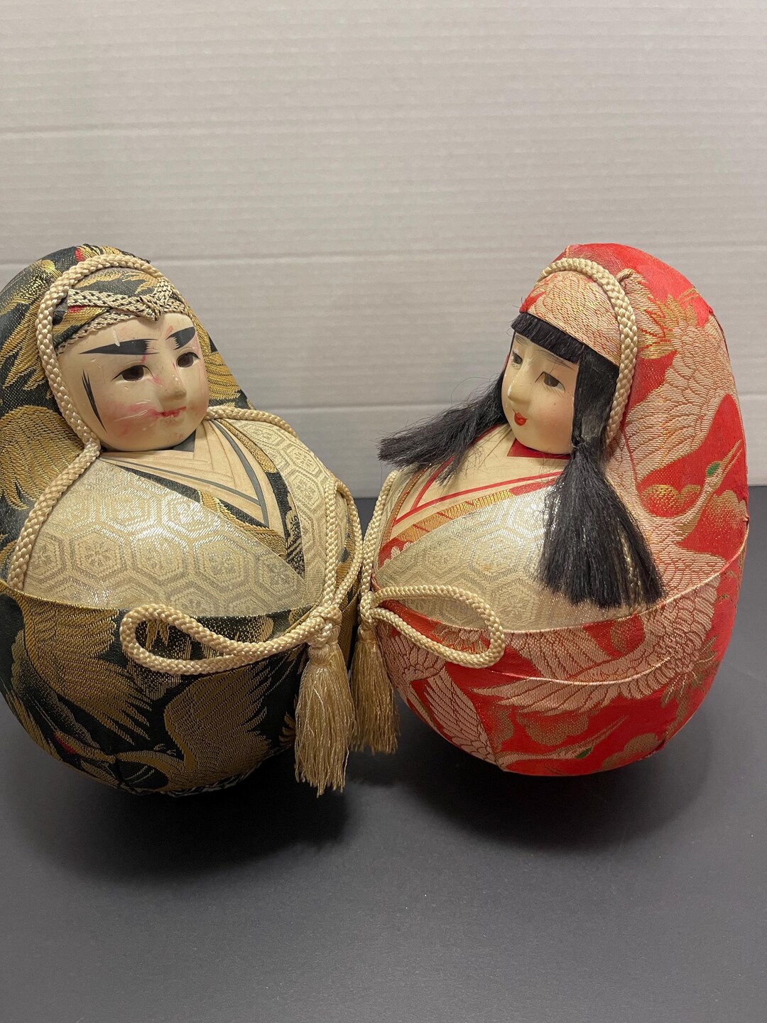 Vintage Style Japanese Fabric Roly Poly Dolls Pair Kimono Decor - Etsy