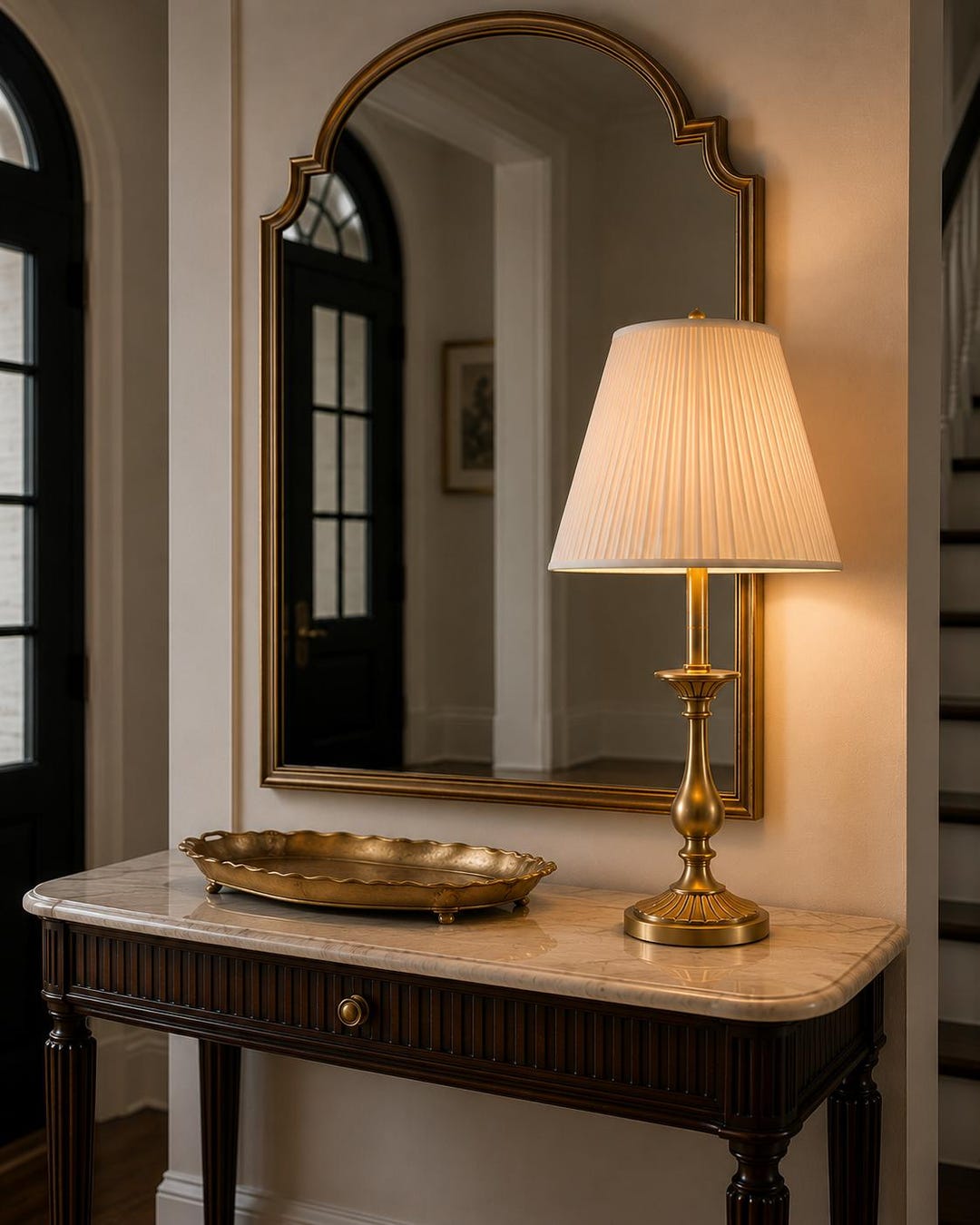 Vintage Style Gold Brass Table Lamp With Pleated Shade Traditional Classic Accent Lighting