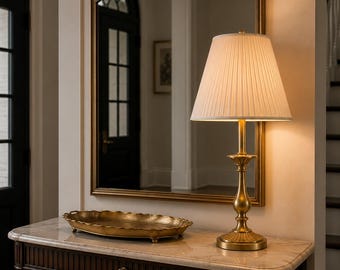 Vintage Style Gold Brass Table Lamp With Pleated Shade Traditional Classic Accent Lighting