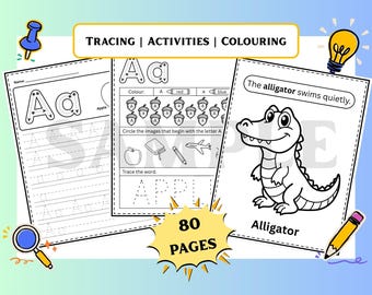 Alphabet Workbook | ABC Tracing, Activities, Colouring Pages | Uppercase & Lowercase Letters | A - Z | 80 Pages | Printable
