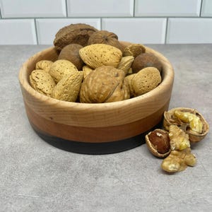 Handmade Wood Bowl – Walnut, Cherry & Maple Striped – Modern Decorative Catchall or Gift