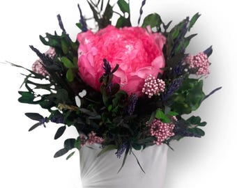 Preserved Peony in Ceramic Vase: VeraFlora Handmade Floral Arrangement