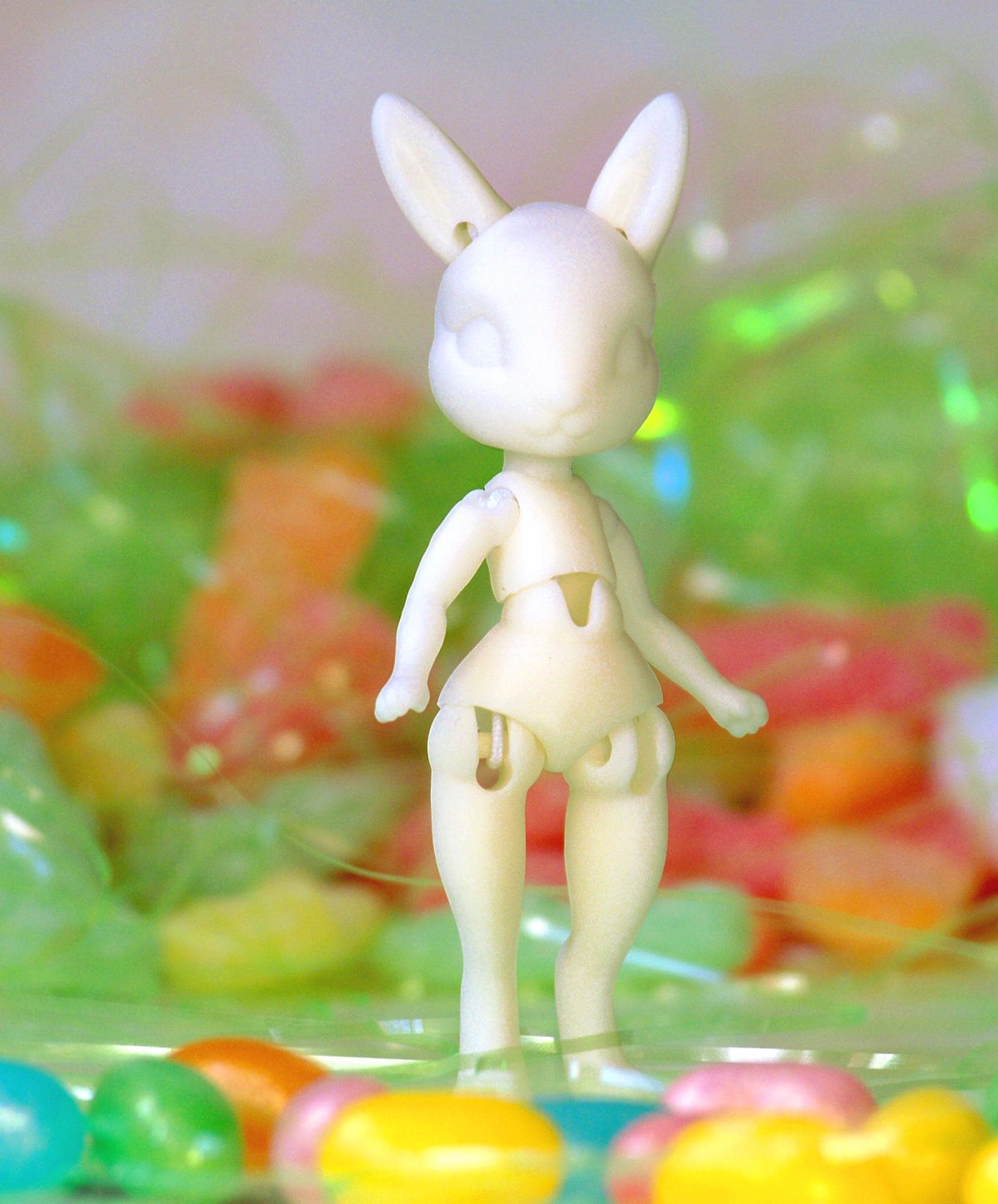 3D Printed Bunny BJD Doll Kit: Paintable Resin, Fuzzy Bodysuit