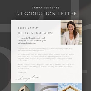 Folleto de presentación de bienes raíces / Carta de saludo al vecino / Marketing inmobiliario / Canva / Nuevo agente / Carta de presentación / Postal agrícola