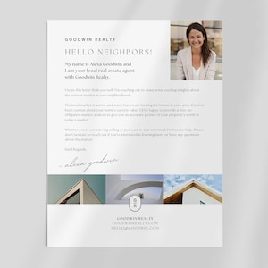 Volante de compra o venta de bienes raíces / Carta de saludo al vecino / Volante de agricultura / Presentación de agente inmobiliario / Marketing inmobiliario / Plantilla Canva