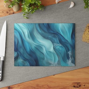 Ocean Glass Cutting Board, Glass Cutting Board, Ocean Wave Cutting Board, Coastal Kitchen Decor, Housewarming Gift, Tempered Glass