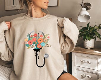 Floral Stethoscope Crewneck: Nurse Doctor Medical Gift