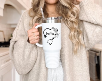 Vaso de enfermera personalizado: taza térmica de viaje de acero inoxidable (110 g)