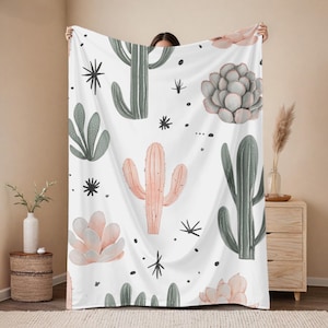 Kaktus-Decke, süße Kaktus-Plüsch-Decke, Wohnkultur, Geschenk für sie, Boho-Decke, Wüstenpflanzendecke