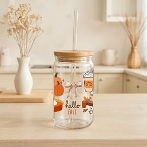 Herbst Sipper Glas, 16 Unzen Glas, süßes Herbst Glas, Eiskaffee Glas, Herbst Kaffee Glas, Geschenk, Herbst Kaffee Glas,