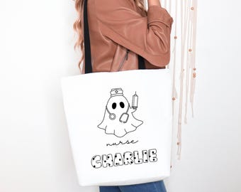 Personalisierte Halloween Nurse Ghost Einkaufstasche, mit individuellem Namen