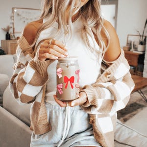 Bow Glass Cup with Straw, Sipper Glass, 16oz, Coquette Bow Iced Coffee Glass, Coquette Aesthetic, Cute Bow Glass, Bow Tumbler, Gift for Her