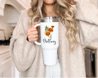 Custom Floral Stainless Steel Travel Mug: 40oz Insulated Tumbler