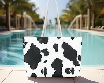 Cow Print Weekender Bag, Western Travel Tote