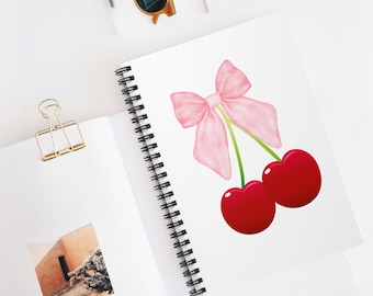 Cuaderno espiral con lazo de cereza, papelería