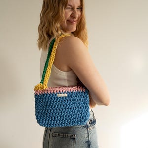 Colorful Crochet Cotton Rope Bag Handmade Multicolor Tote Playful Eco Shoulder Purse