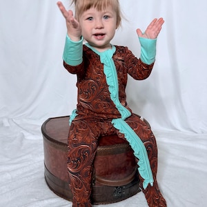 Lovely Leather Ruffle Butt Zippy Bamboo Pajamas - Baby & Children’s Bamboo Convertible Footie Pajamas- Children&#39;s Sleepwear- Baby Clothes