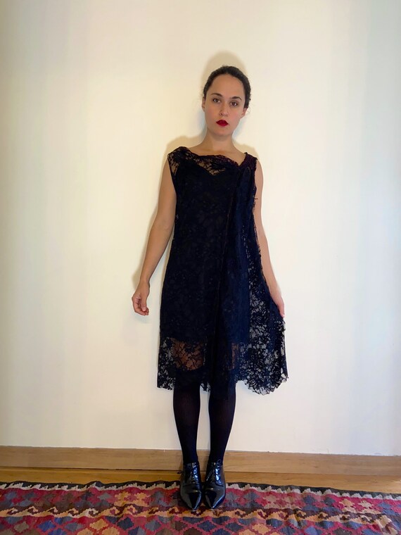 asymmetrical black lace dress Women's Lace Chains Dress with Asymmetrical Hem main image 0