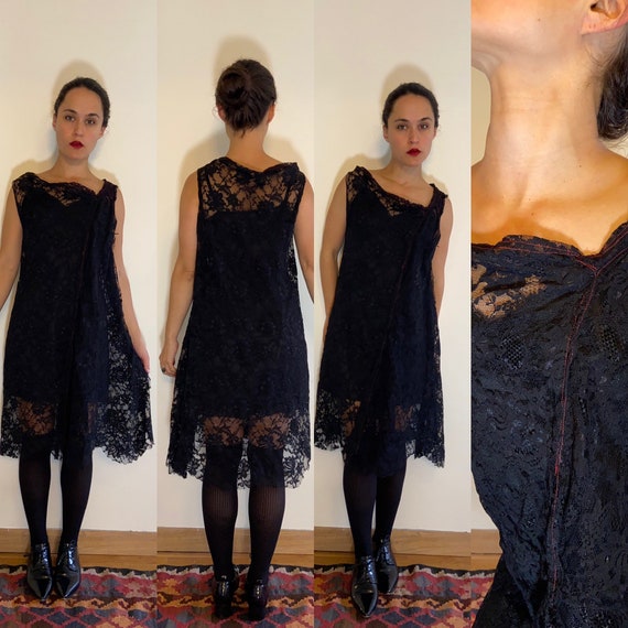 Asymmetrical Black Lace A-line Dress/top With Red Stitching Detail. Size  Medium/large. FREE SHIPPING - Etsy