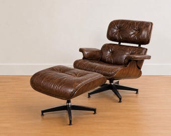 Poltrona lounge di lusso in pelle marrone cioccolato con poggiapiedi – Poltrona con inserti in legno di noce – Poltrona reclinabile di alta qualità – Poltrona da lettura moderna
