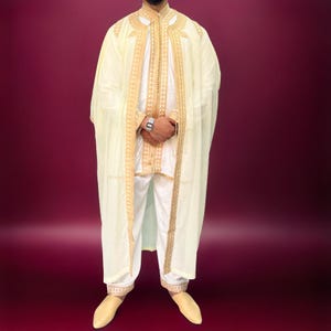 Moroccan Jabador Wedding Thobe for Men – 4-Piece Handmade Set with Shirt, Pants & Babouche | Nikah Outfit, Groom Gift, Eid Muslim Kaftan