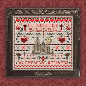 in this house we listen to my chemical romance - cross stitch digital pattern