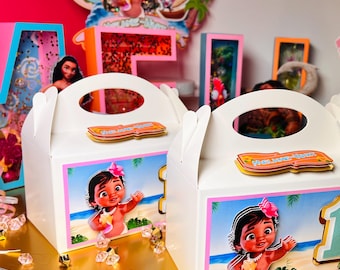 Moana Gable Boxes Pack of 6  or 12, Customized Maui Party Favors, Moana Party Decorations, Beach Theme Party Decor.