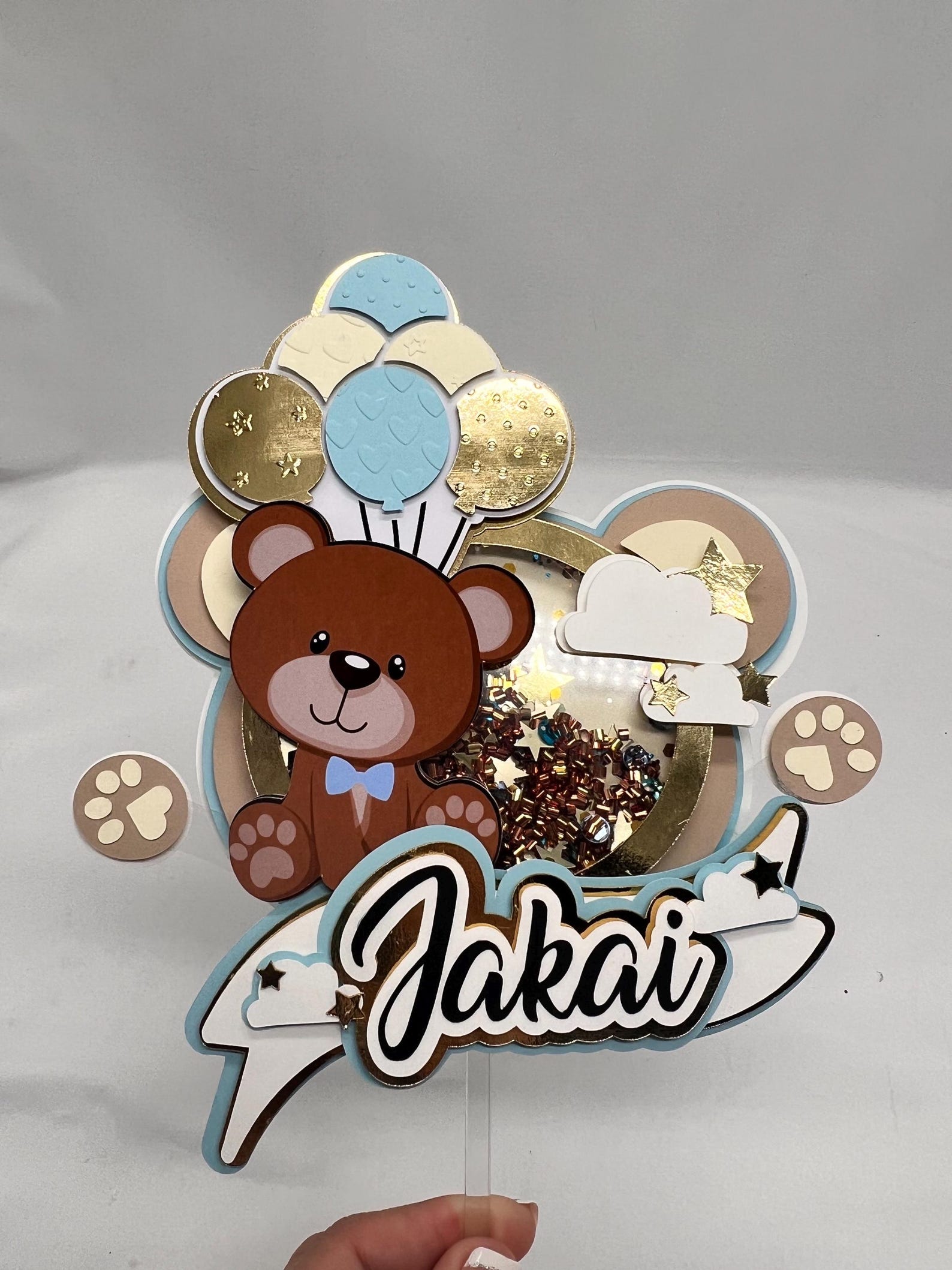 Teddy Bear Birthday Cake Topper With Shaker and Lights, Custom Teddy ...