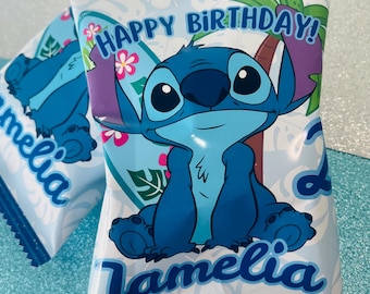 Sacchetti di patatine personalizzati per il compleanno di Stitch, sacchetti per snack a tema Lilo e Stitch con nome, bomboniere personalizzate per feste di compleanno