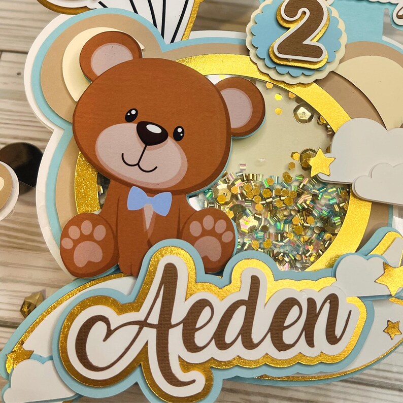 Teddy Bear Birthday Cake Topper With Shaker and Lights, Custom Teddy ...