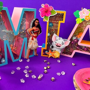 Letra 3D de Moana, letra mayúscula personalizada, decoraciones de fiesta de Moana, decoración de fiesta temática de playa.