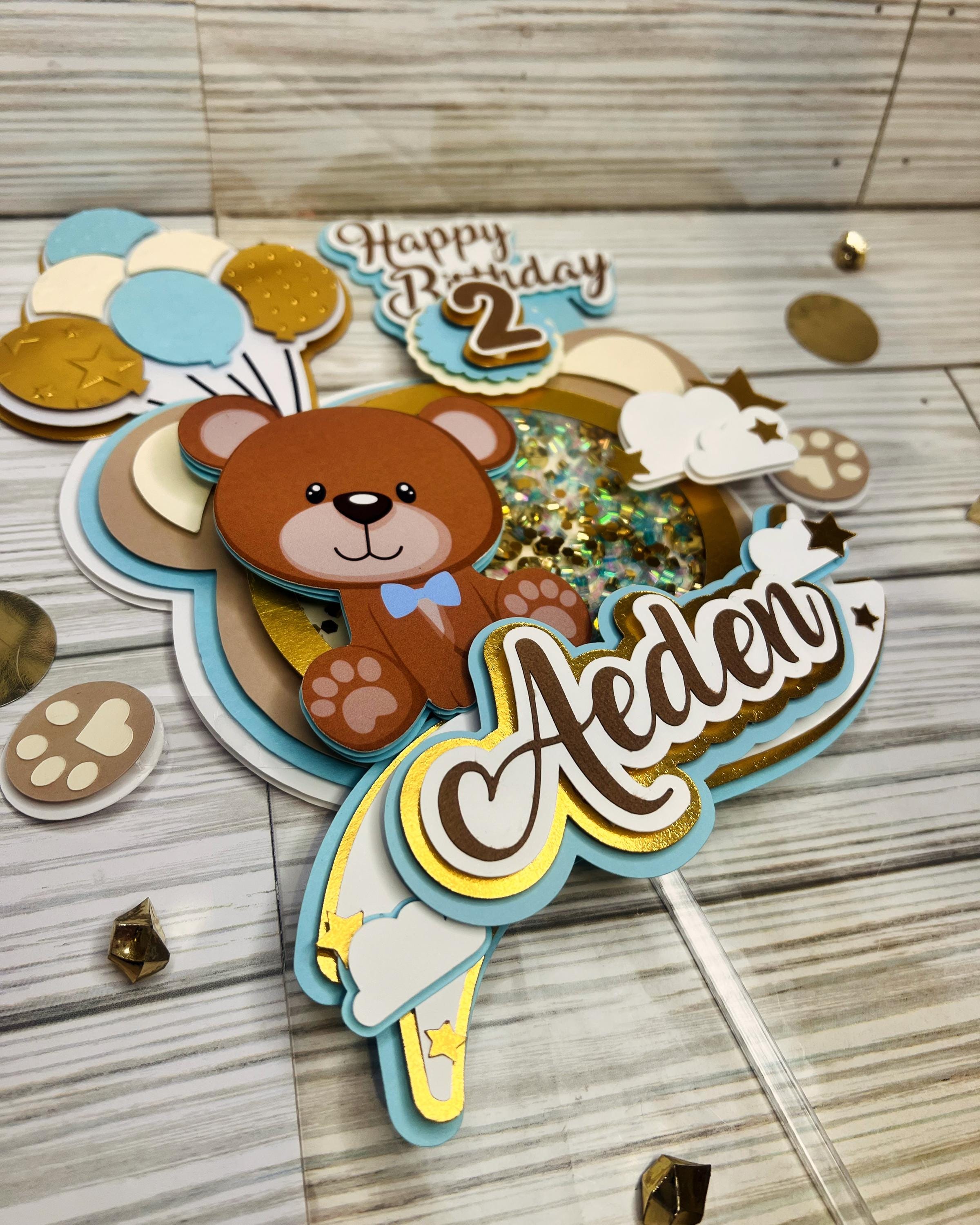 Teddy Bear Birthday Cake Topper With Shaker and Lights, Custom Teddy ...