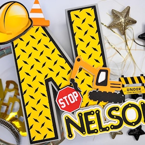 Letra 3D de construcción, letra mayúscula personalizada, decoraciones para fiestas de construcción, decoración para fiestas con temática de constructor.