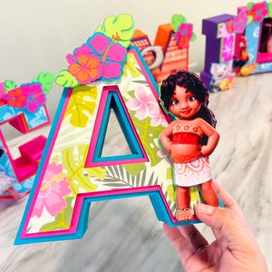 Lettre 3D Moana 2, lettre majuscule personnalisée, décorations pour deux fêtes Moana, décoration de fête à thème plage.